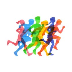 Rainbow colored boys and girls track team running clipart